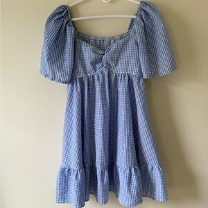 Blue Gingham Puff Sleeve Dress